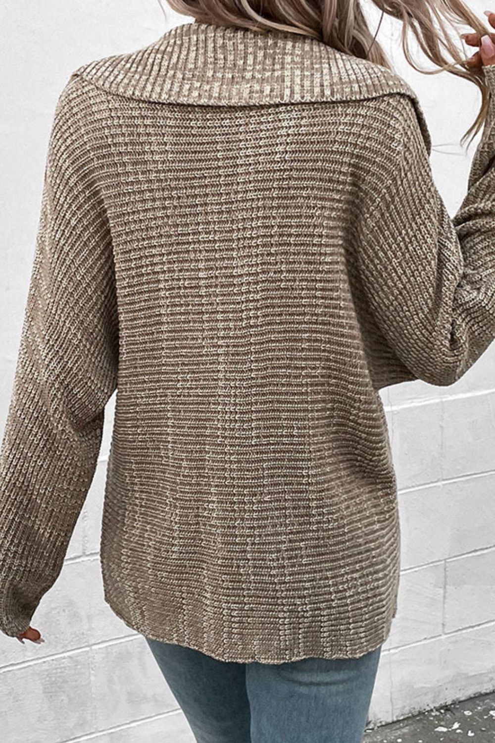 Heathered Horizontal-Ribbing Pullover Sweater - trendy chick