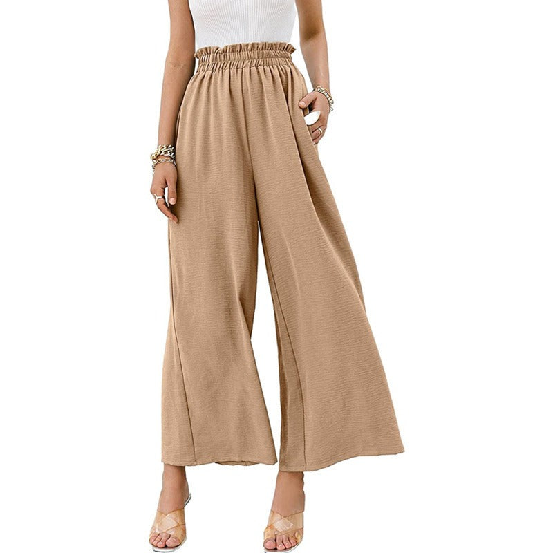 New cotton and linen women's solid color high waist loose casual wide leg pants