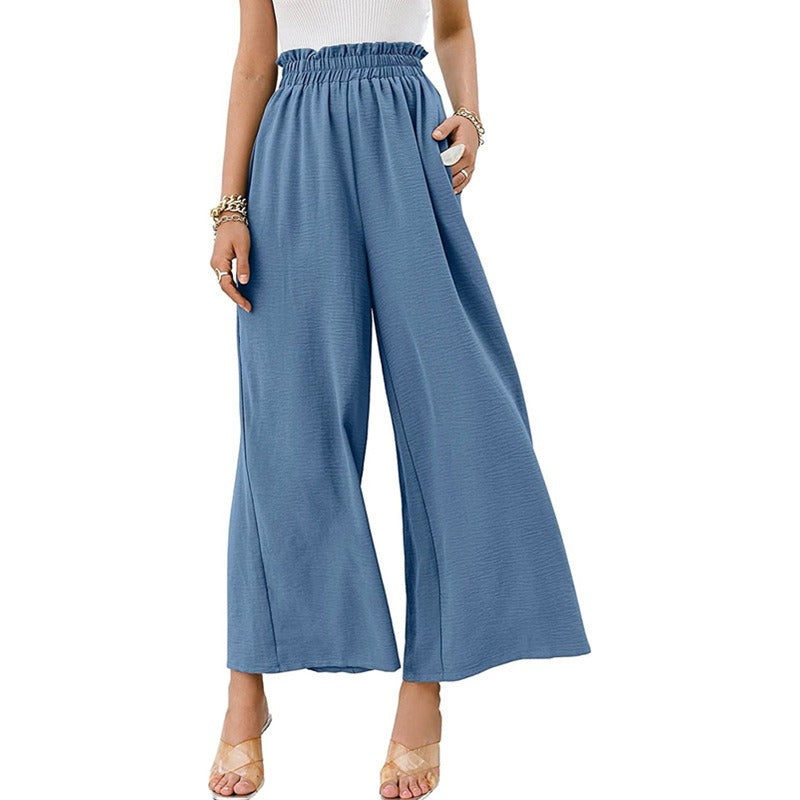 New cotton and linen women's solid color high waist loose casual wide leg pants