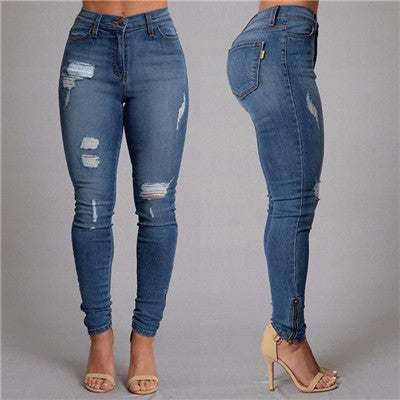 Button Ripped Zipper boyfriend Jeans - trendy chick