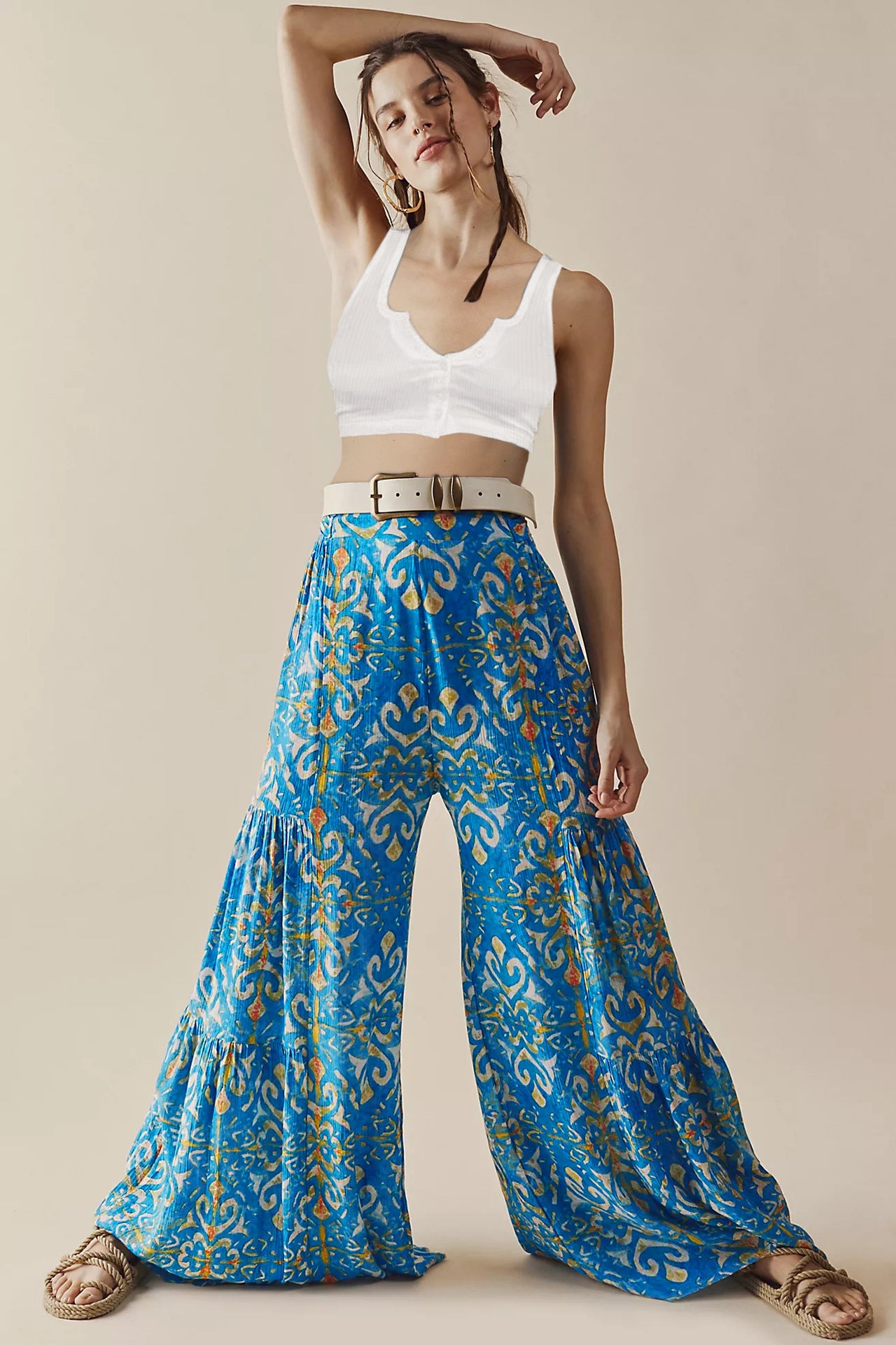 New Print Retro Women's Trousers All-Match Wide Leg Pants Temperament High Waist Flared Pants Loose Casual Pants - trendy chick