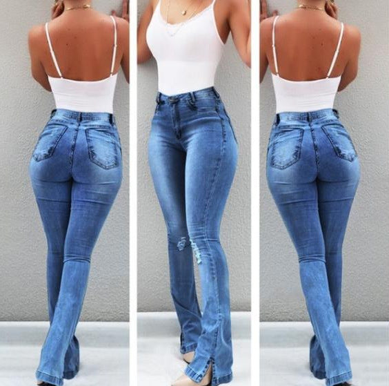 Stretch Flare High Waist Jeans Trousers For Women - trendy chick