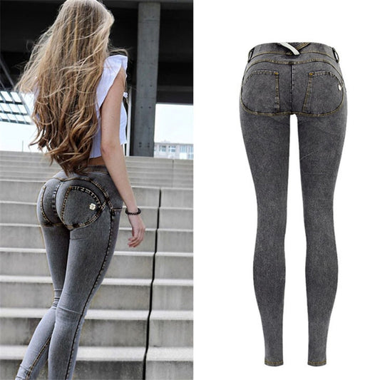 Sexy Low Waist Jeans Woman Peach Push Up Hip Skinny Denim Pant For Women Boyfriend Jean For Women Elastic grey Jeans Plus Size - trendy chick