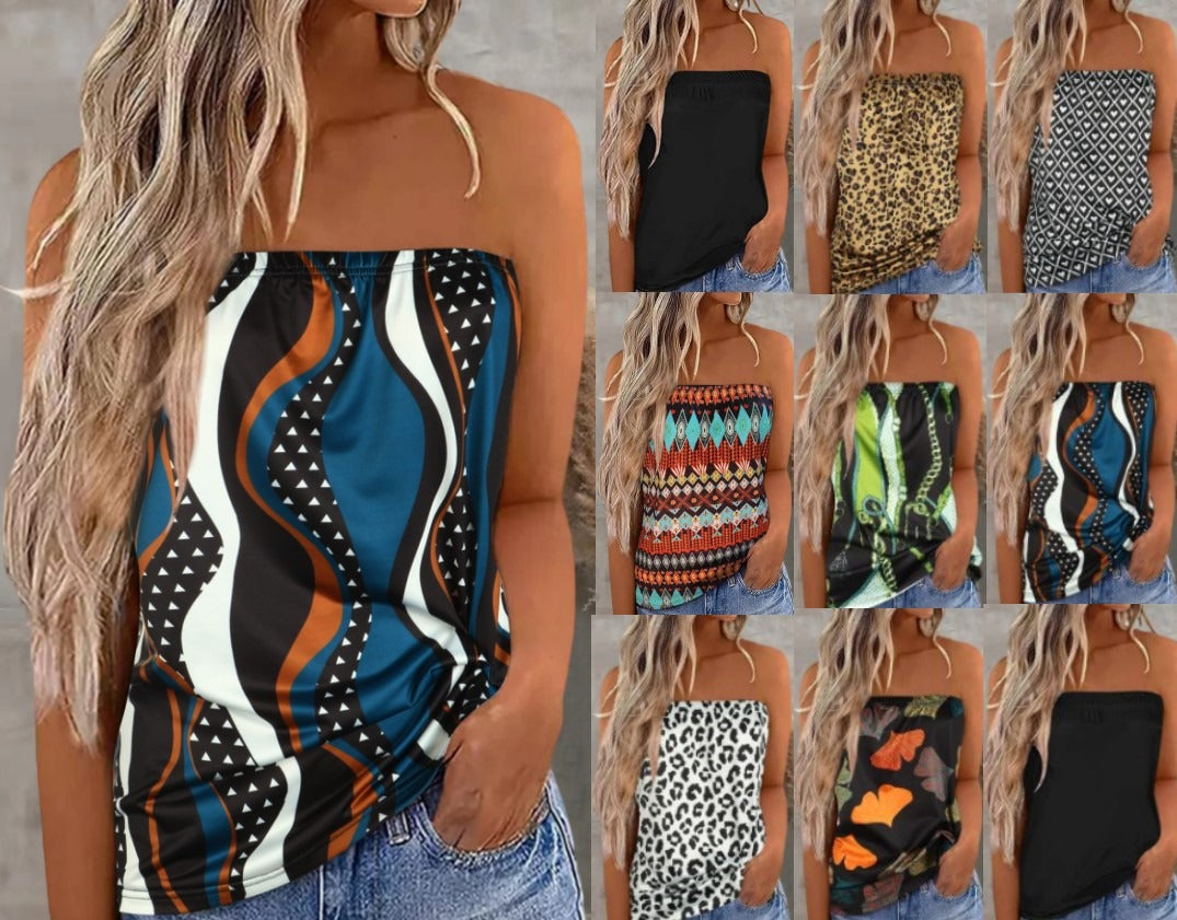 New Women's Printed Tank Top Wrap Chest T-Shirt