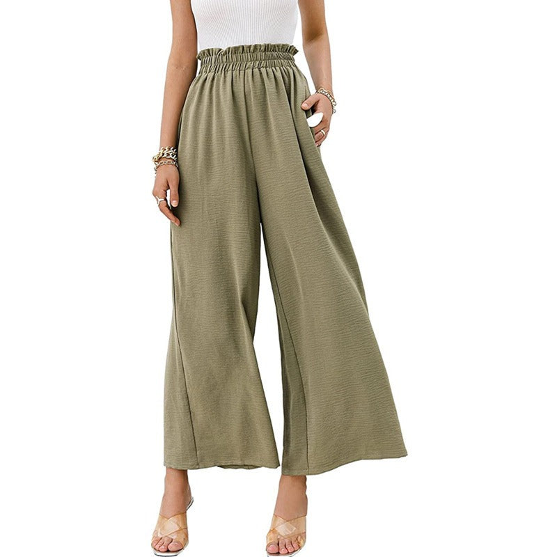 New cotton and linen women's solid color high waist loose casual wide leg pants