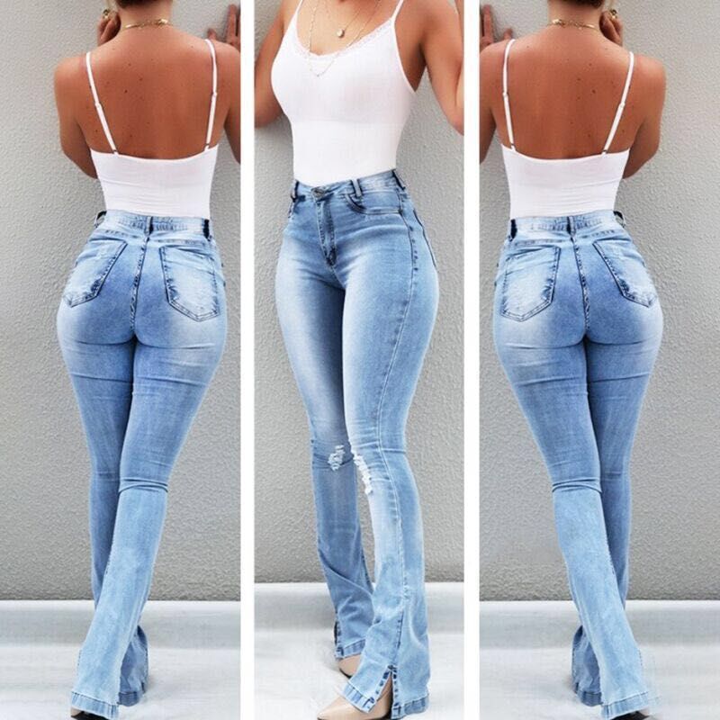 Stretch Flare High Waist Jeans Trousers For Women - trendy chick