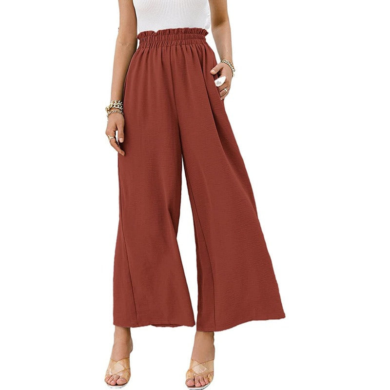 New cotton and linen women's solid color high waist loose casual wide leg pants