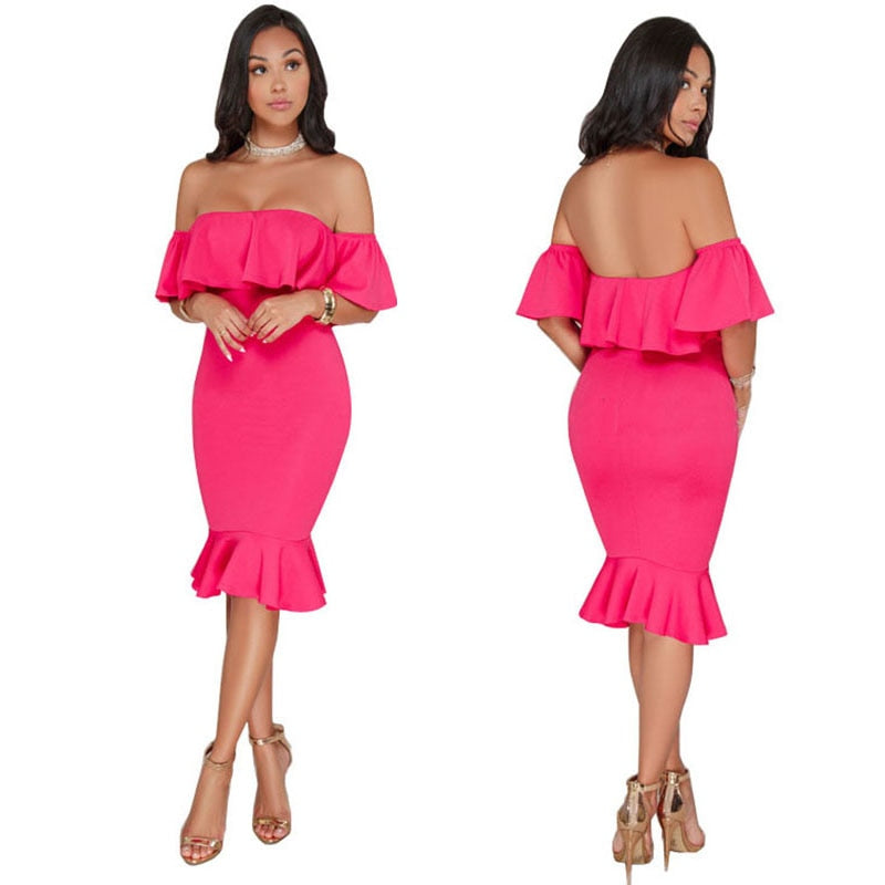 Elegant Yellow Off Shoulder Party Short Dress Women Sexy Backless Ruffles Sleeve Club Dresses Female Clothing