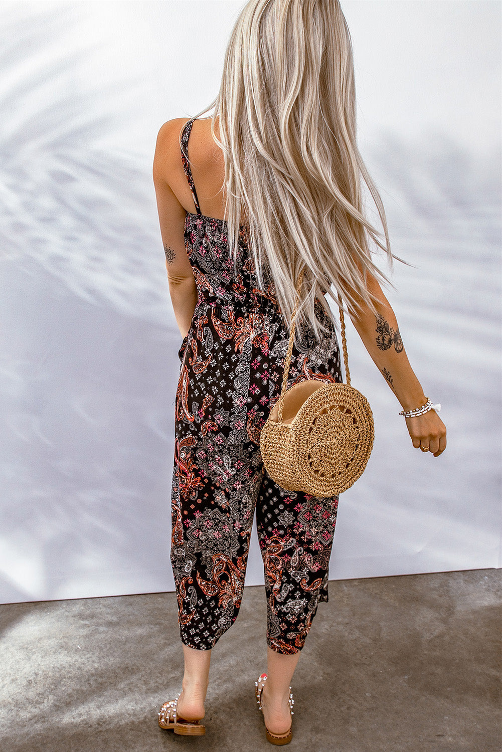 Paisley Print Cropped Jumpsuit