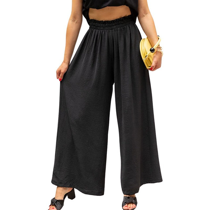 New cotton and linen women's solid color high waist loose casual wide leg pants