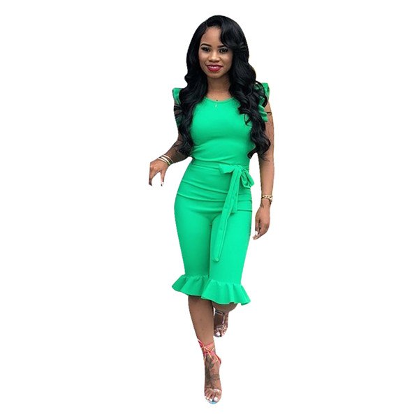 Office Lady Ruffle Jumpsuit Women Clothing Tunic Party Bodycon Slim Female Overalls Outfit