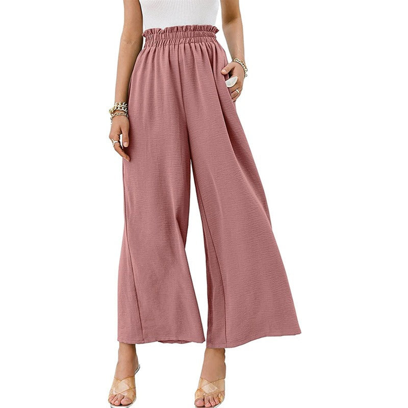 New cotton and linen women's solid color high waist loose casual wide leg pants