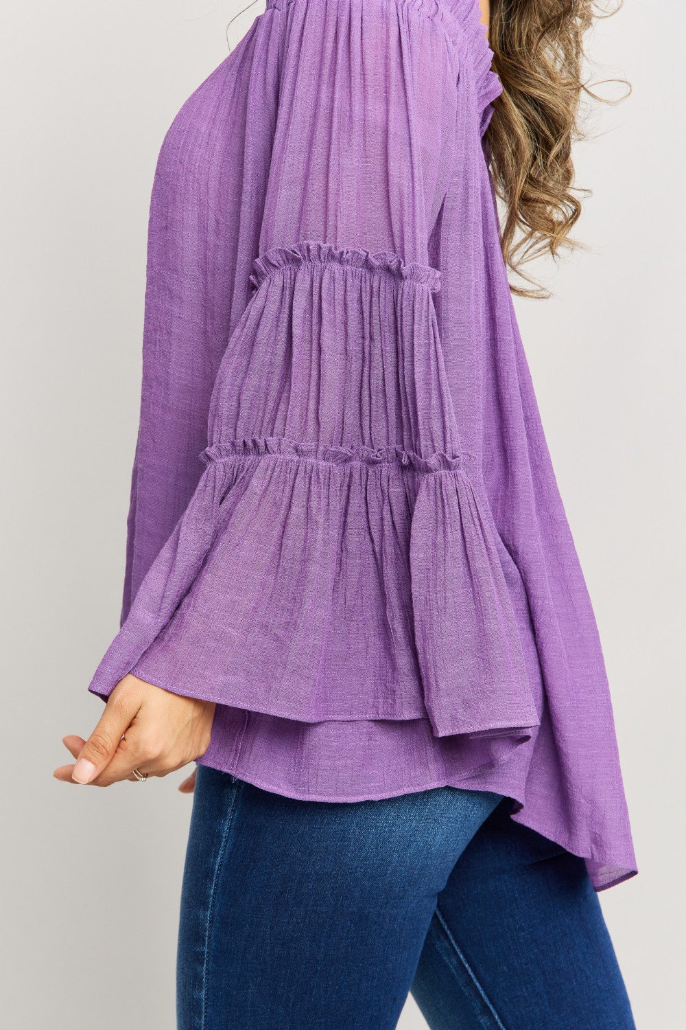 some Frill Trim Off-Shoulder Bell Sleeve Blouse