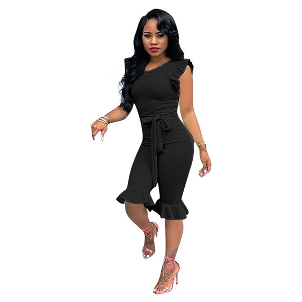 Office Lady Ruffle Jumpsuit Women Clothing Tunic Party Bodycon Slim Female Overalls Outfit