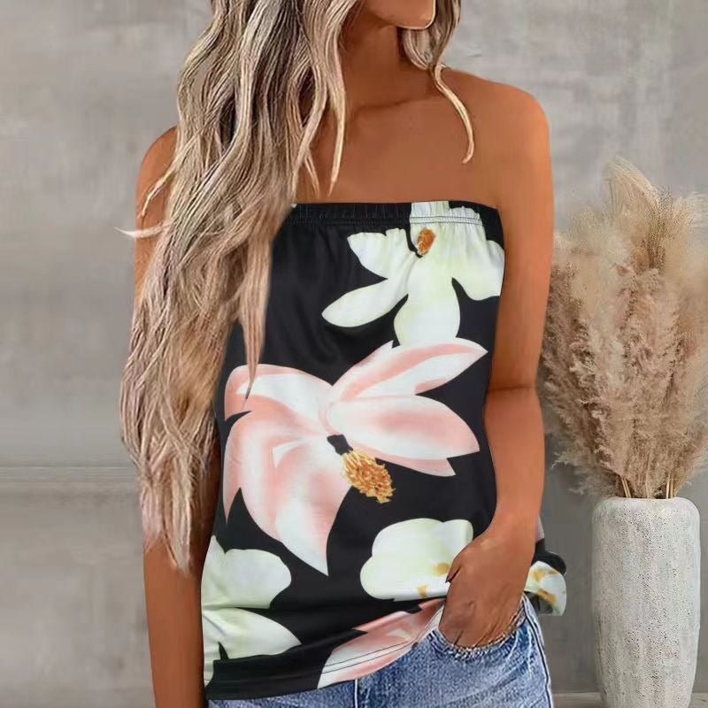 New Women's Printed Tank Top Wrap Chest T-Shirt