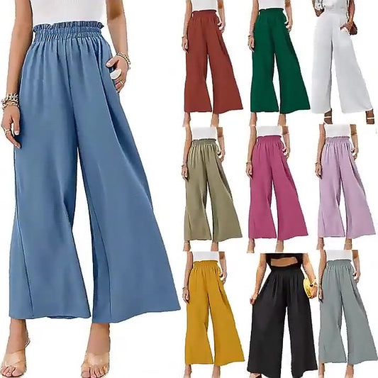 New cotton and linen women's solid color high waist loose casual wide leg pants