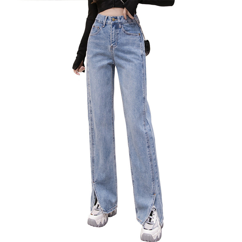 Straight Slit Jeans Women's Spring And Autumn New Korean Loose High Waist Slim Sagging Mopping Pants - trendy chick