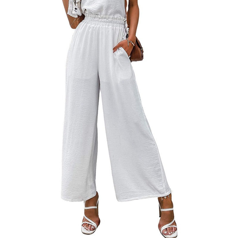 New cotton and linen women's solid color high waist loose casual wide leg pants