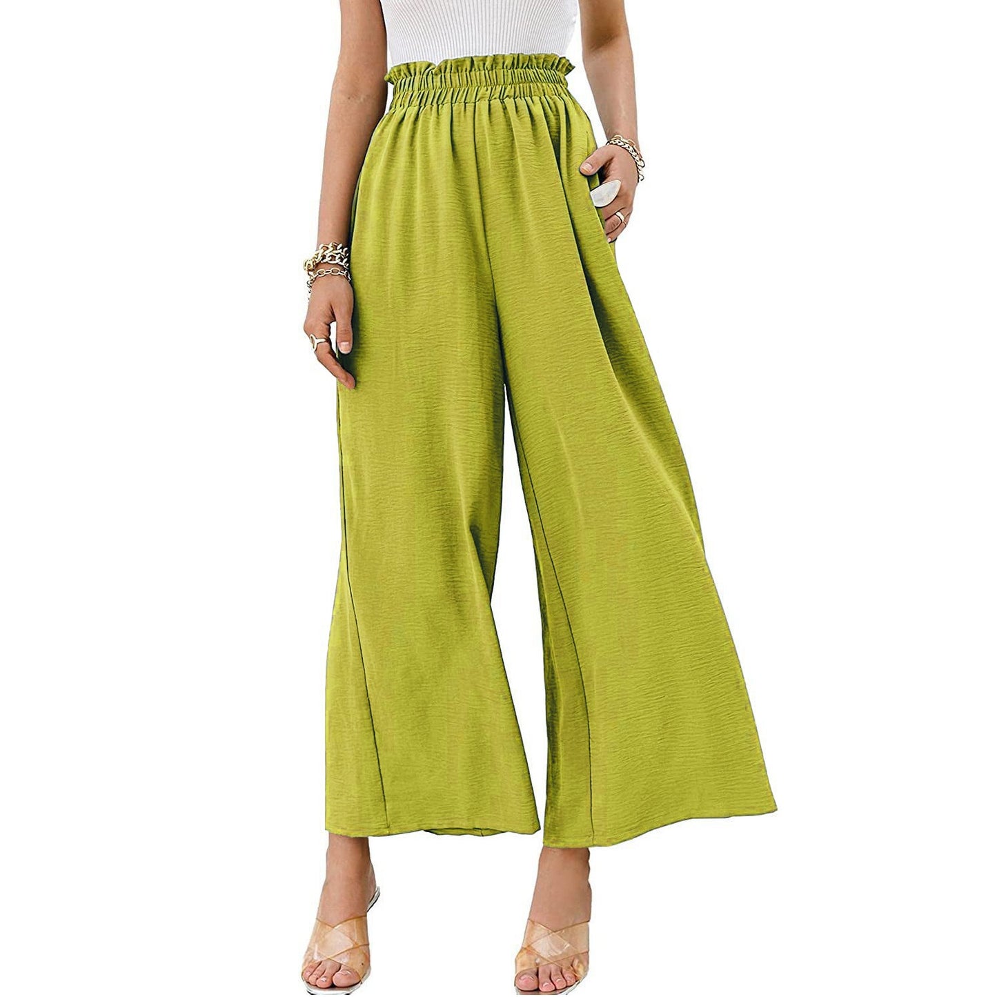 New cotton and linen women's solid color high waist loose casual wide leg pants