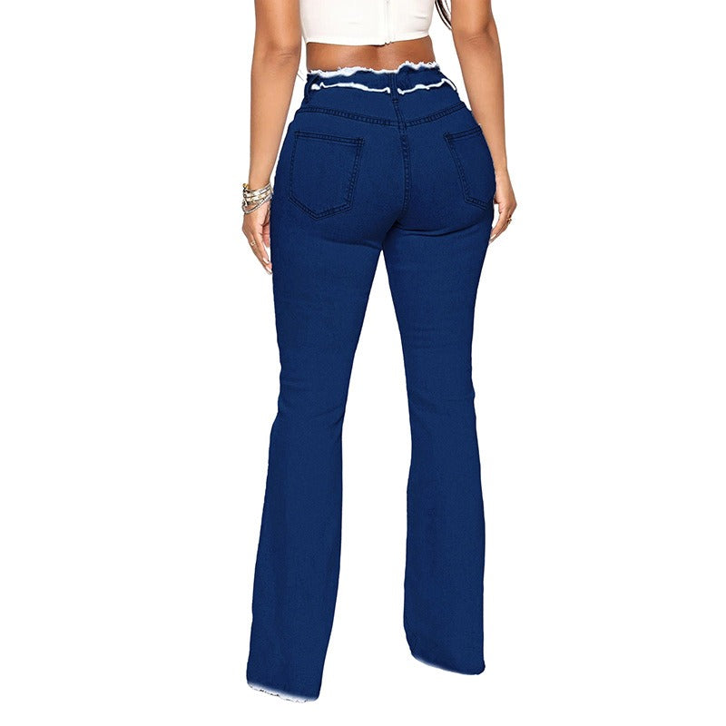 New High Elastic Medium Waist Raw Edge Women's Denim Trousers - trendy chick