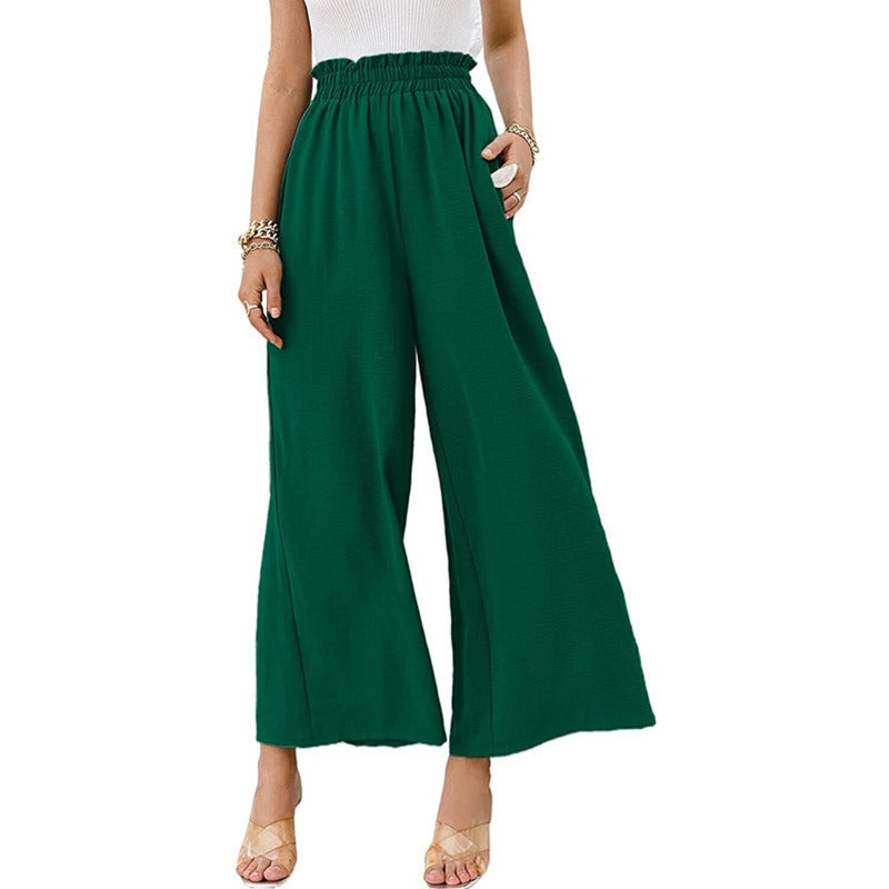 New cotton and linen women's solid color high waist loose casual wide leg pants