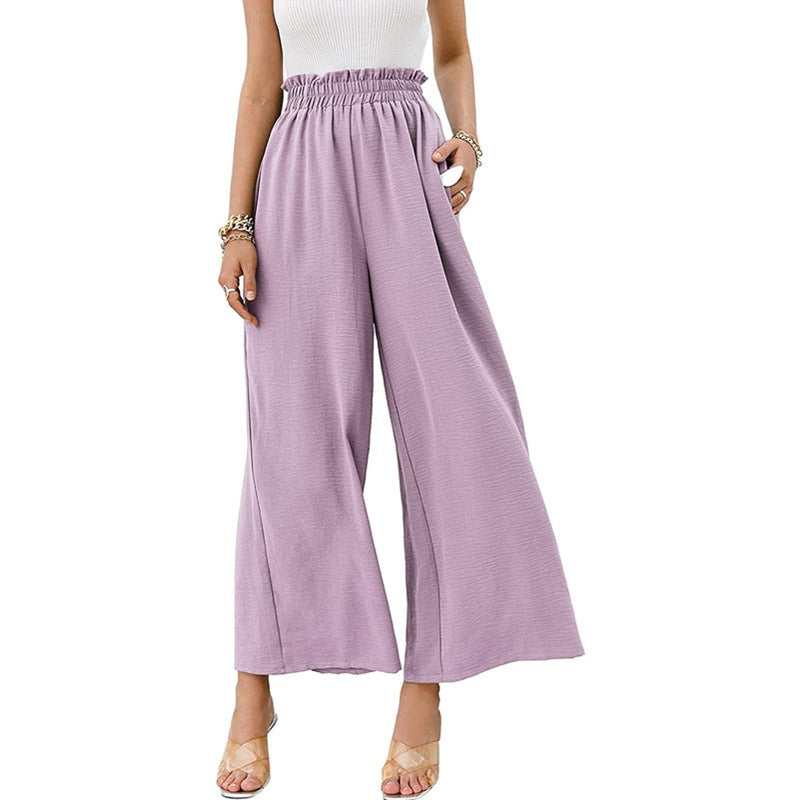 New cotton and linen women's solid color high waist loose casual wide leg pants