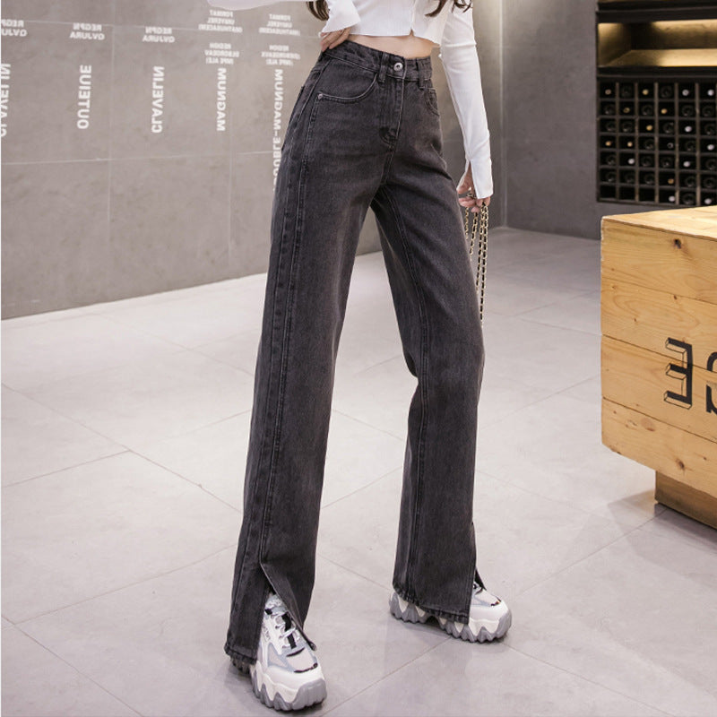 Straight Slit Jeans Women's Spring And Autumn New Korean Loose High Waist Slim Sagging Mopping Pants - trendy chick