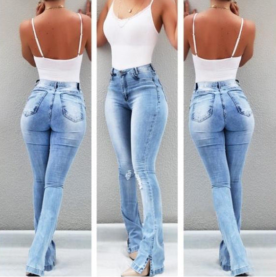 Stretch Flare High Waist Jeans Trousers For Women - trendy chick