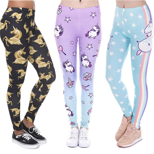 Sexy High Waist Casual Leggings Fashion Design Women Legins Unicorn Stars Printing Cozy Legging Woman - trendy chick