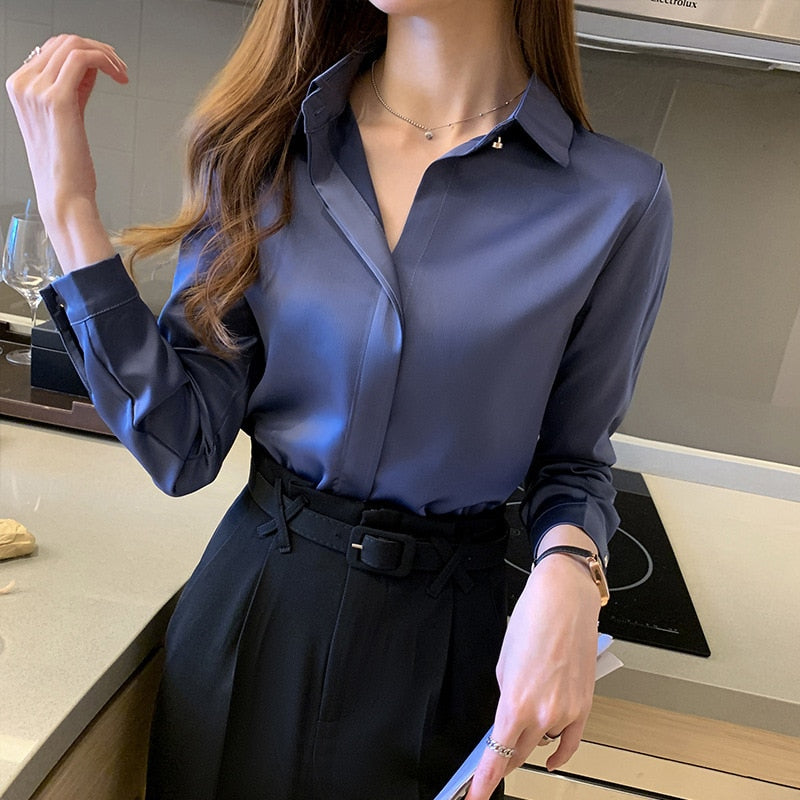 Silk Women&#39;s Shirt Long Sleeve Fashion Woman Blouses 2022 Satin Top Female Shirts and Blouse Basic Ladies Tops OL Women Clothing - trendy chick