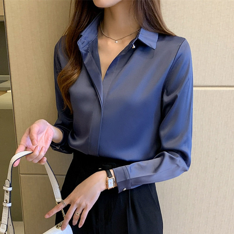 Silk Women&#39;s Shirt Long Sleeve Fashion Woman Blouses 2022 Satin Top Female Shirts and Blouse Basic Ladies Tops OL Women Clothing - trendy chick