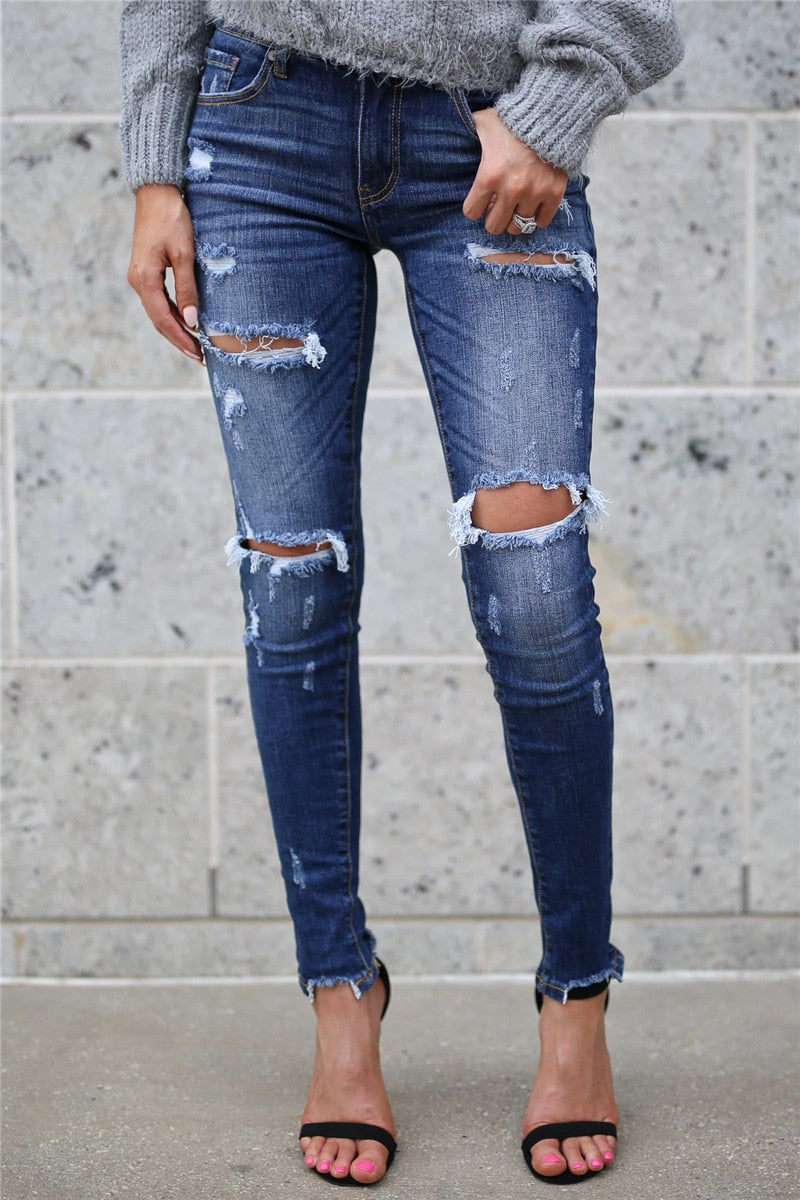 Boyfriend Hole Ripped Jeans Women Pants Cool Denim Vintage skinny push up jeans High Waist Casual ladies jeans Slim mom jeans - trendy chick