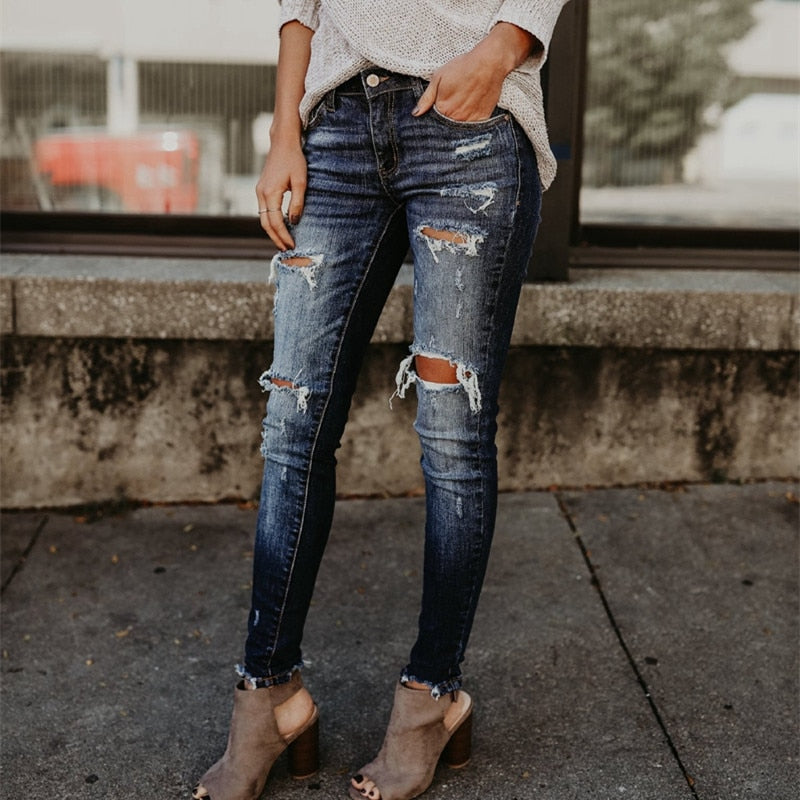 Boyfriend Hole Ripped Jeans Women Pants Cool Denim Vintage skinny push up jeans High Waist Casual ladies jeans Slim mom jeans - trendy chick