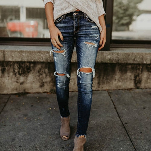 Boyfriend Hole Ripped Jeans Women Pants Cool Denim Vintage skinny push up jeans High Waist Casual ladies jeans Slim mom jeans - trendy chick