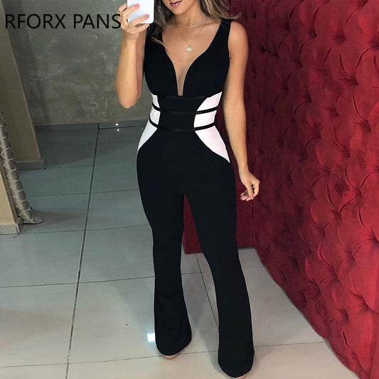 Contrast Color Mesh Insert Jumpsuits Office Lady For Women 2019 - trendy chick