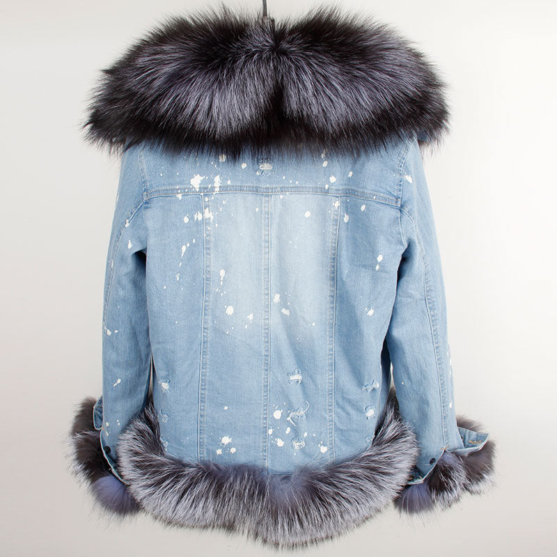 real fur women Short parka coat winter jacket real natural fox fur coat thick warm fur parkas - trendy chick