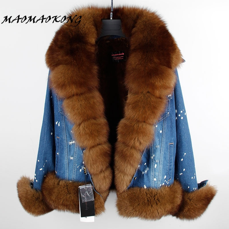 real fur women Short parka coat winter jacket real natural fox fur coat thick warm fur parkas - trendy chick