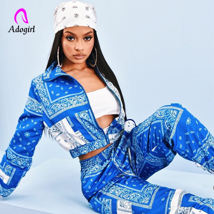 Paisley Bandana Print Two 2 Piece Set Women Fitness Sweatsuit Zipper Up Sweatshirt + Jogger Pants Set Tracksuit Vintage Outfits - trendy chick