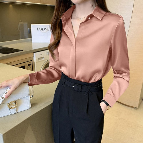 Silk Women&#39;s Shirt Long Sleeve Fashion Woman Blouses 2022 Satin Top Female Shirts and Blouse Basic Ladies Tops OL Women Clothing - trendy chick