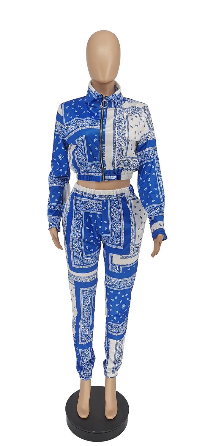 Paisley Bandana Print Two 2 Piece Set Women Fitness Sweatsuit Zipper Up Sweatshirt + Jogger Pants Set Tracksuit Vintage Outfits - trendy chick