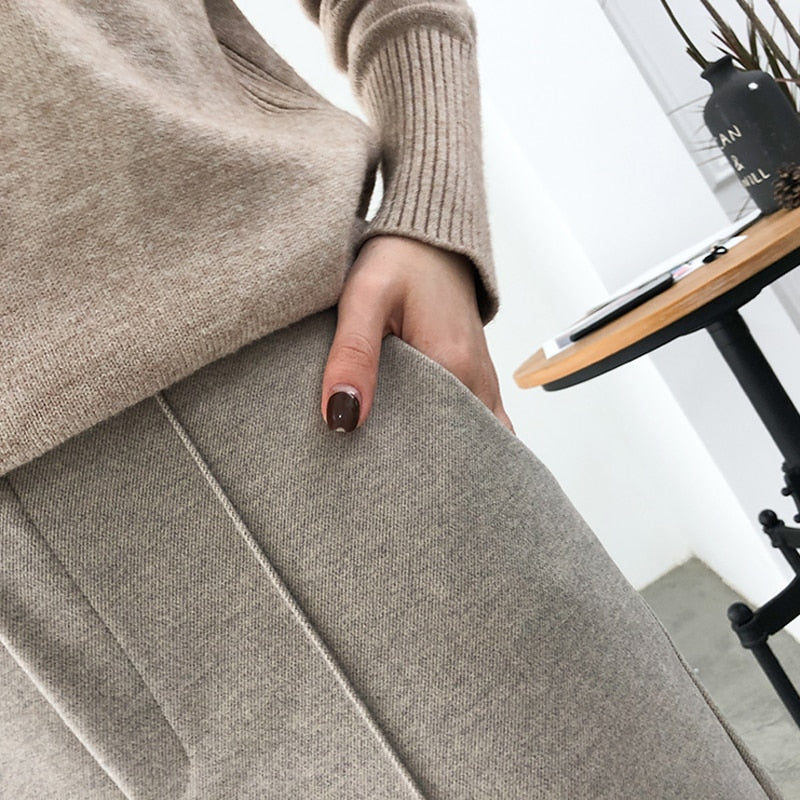 Thicken Women Pencil Pants 2023 Spring Winter Trousers OL Style Wool Female Work Suit Pant Loose Female Trousers Capris 6648 - trendy chick