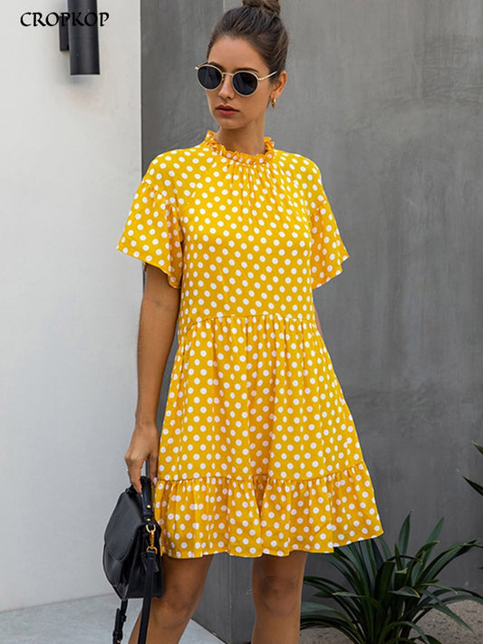 Black Dress Polka-dot Women Summer Sundresses Casual White Loose Fit Clothes Free People 2022 Yellow Womens Clothing Everyday - trendy chick