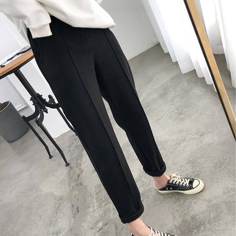 Thicken Women Pencil Pants 2023 Spring Winter Trousers OL Style Wool Female Work Suit Pant Loose Female Trousers Capris 6648 - trendy chick