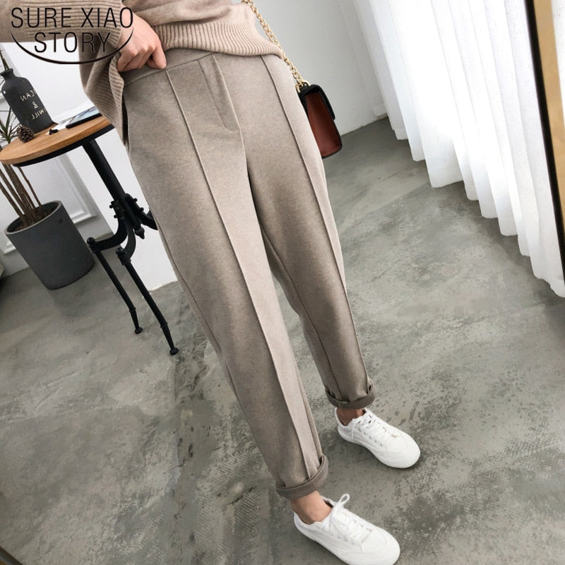 Thicken Women Pencil Pants 2023 Spring Winter Trousers OL Style Wool Female Work Suit Pant Loose Female Trousers Capris 6648 - trendy chick