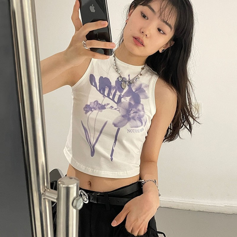 Karrram Y2k Aesthetics Tank Tops 00s Grunge Fairycore Print Crop Tops Korean Fashion Kawaii Tops Harajuku E-girls Cute Tanktop - trendy chick