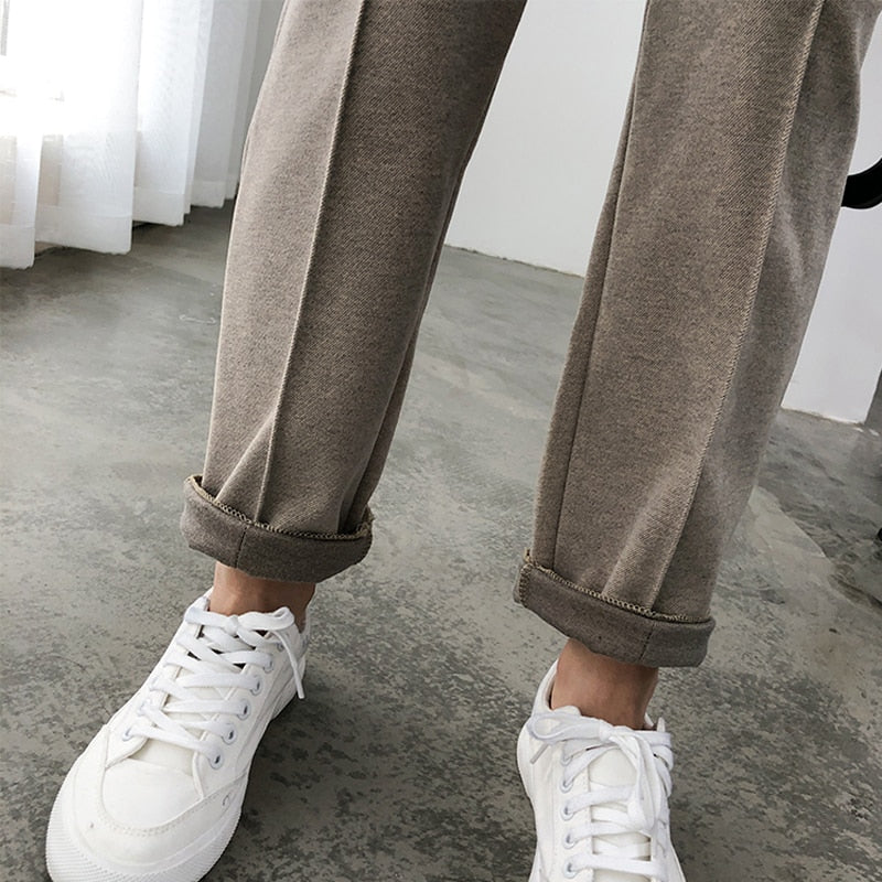 Thicken Women Pencil Pants 2023 Spring Winter Trousers OL Style Wool Female Work Suit Pant Loose Female Trousers Capris 6648 - trendy chick