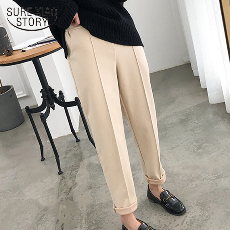 Thicken Women Pencil Pants 2023 Spring Winter Trousers OL Style Wool Female Work Suit Pant Loose Female Trousers Capris 6648 - trendy chick