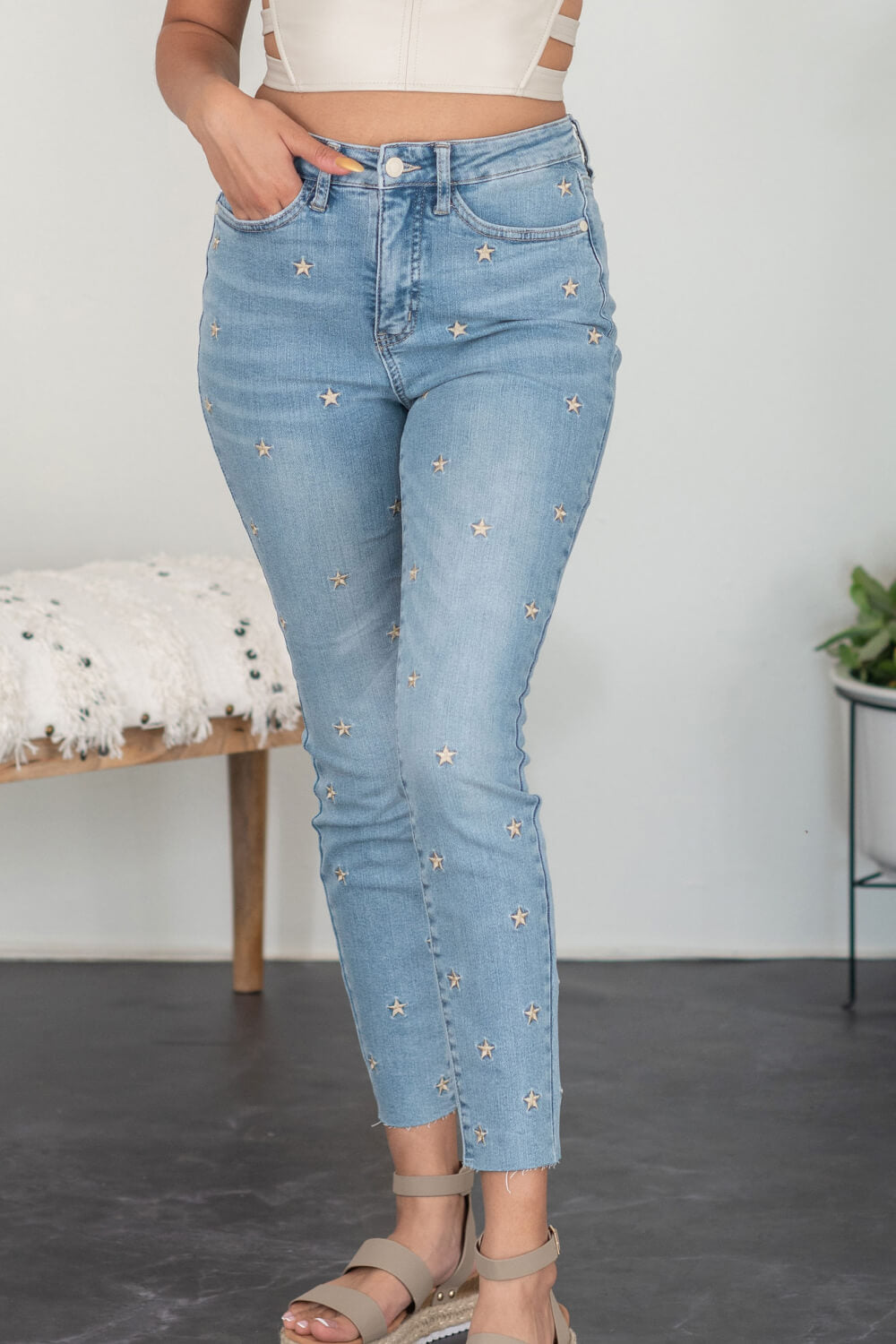 Judy Blue All the Stars Full Size Embroidered Skinny Jeans - trendy chick