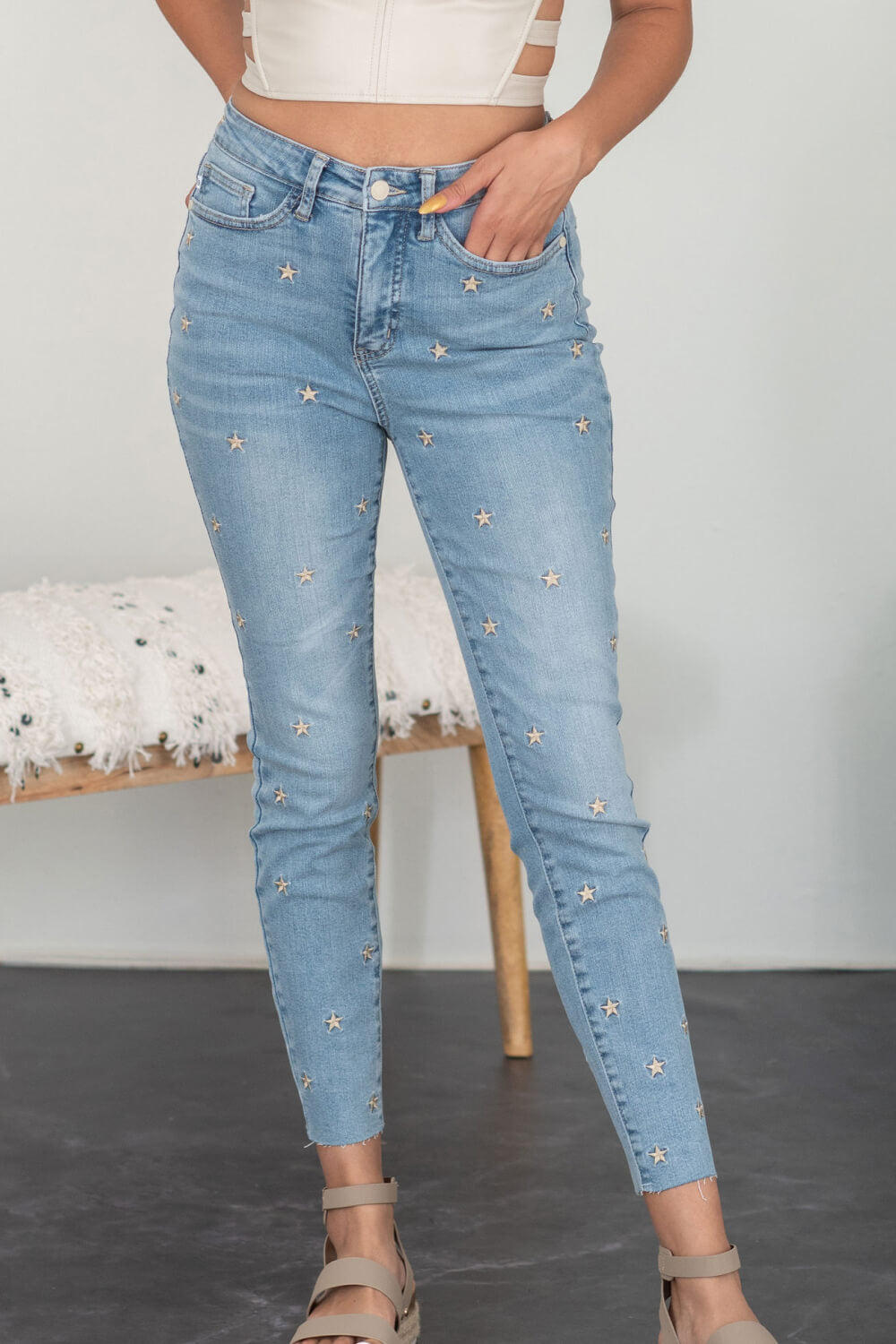 Judy Blue All the Stars Full Size Embroidered Skinny Jeans - trendy chick